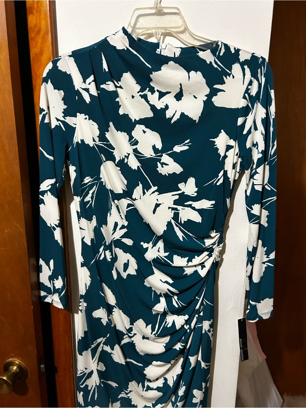 Maggy London Teal and White Floral Midi Dress